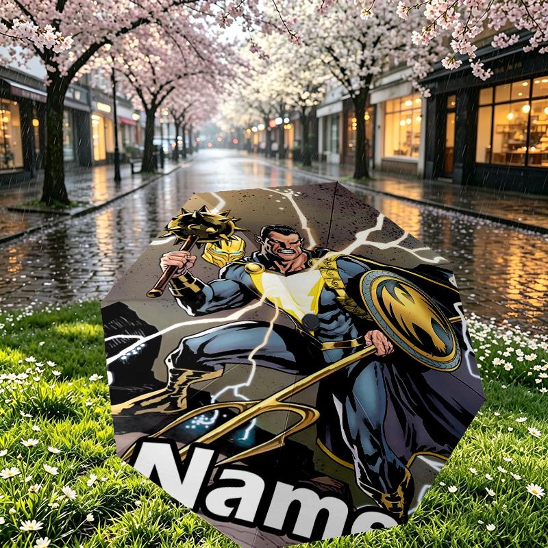 Custom Name Personalized Black Adam Print Umbrella, Auto Open Close, 8‑Rib Sturdy Frame, Commute Camping Hiking Use, Birthday Gift