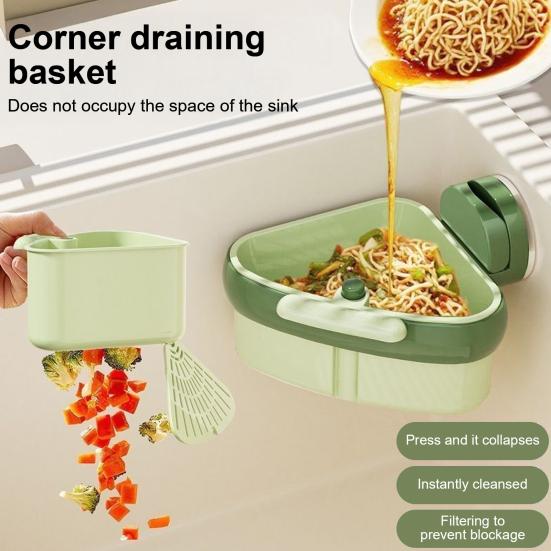 4Pcs Sink Strainer Basket Hanging Sink Strainer Triangular Faucet Sponge Storage Rack Corner Sink Trash Catcher for Food Waste