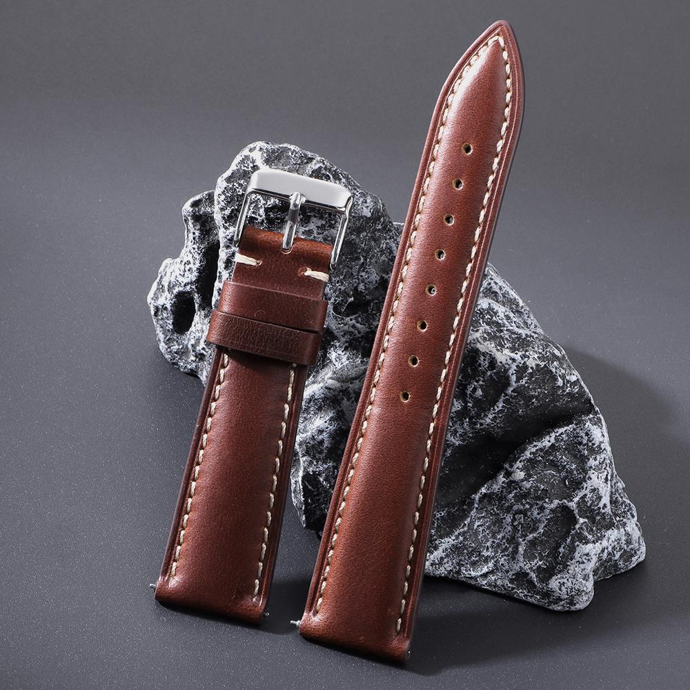 Retro Genuine Calfskin Strap Oil Wax Discoloration Cowhide Leather Watchband 18/19/20/21/22mm for Omega Business Watch Bands