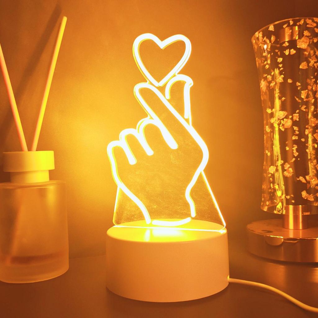 Ночник 3D в виде сердечка, монохромный переключатель, визуальный стерео светодиодный свет, ночник для украшения комнаты в спальне