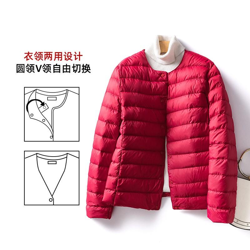 Womens Lightweight Short Down Jacket Slim Fit V-Neck Round Neck Winter Warm Inner Layer No Collar