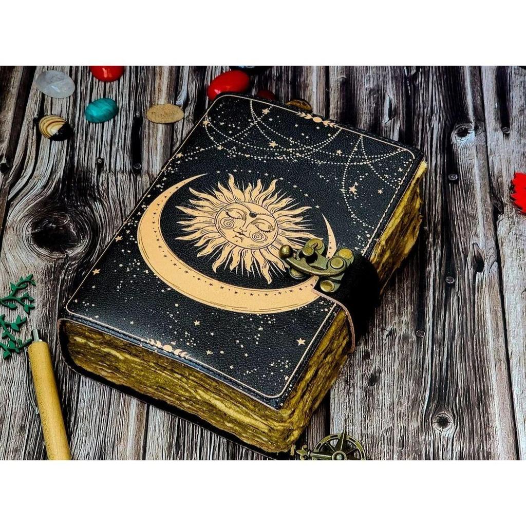 Sun Moon Vintage Book for Men Women 200 Handmade Paper with Lock for Traveling