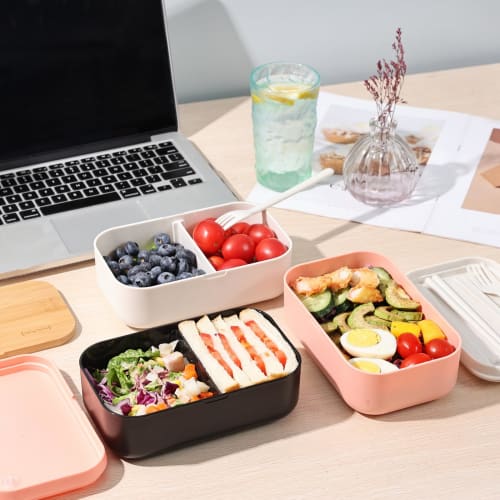 Premium Bento Box for Men, 1000ml Capacity, Large Capacity, Salad, Black Bamboo, Airtight Valve, Adjustable Dividers, Dishwasher and Microwave Safe, S