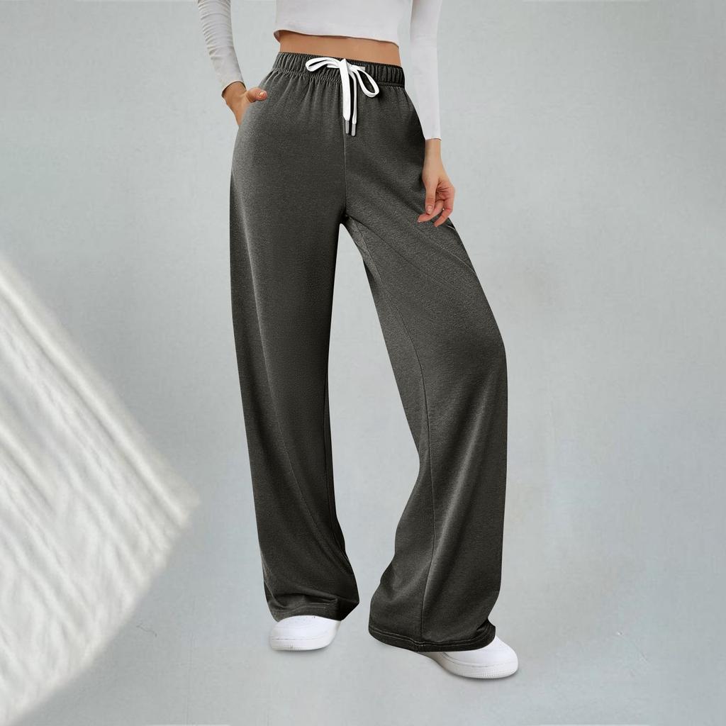 Женские модные однотонные свободные спортивные брюки с эластичной талией, прямые широкие спортивные повседневные брюки