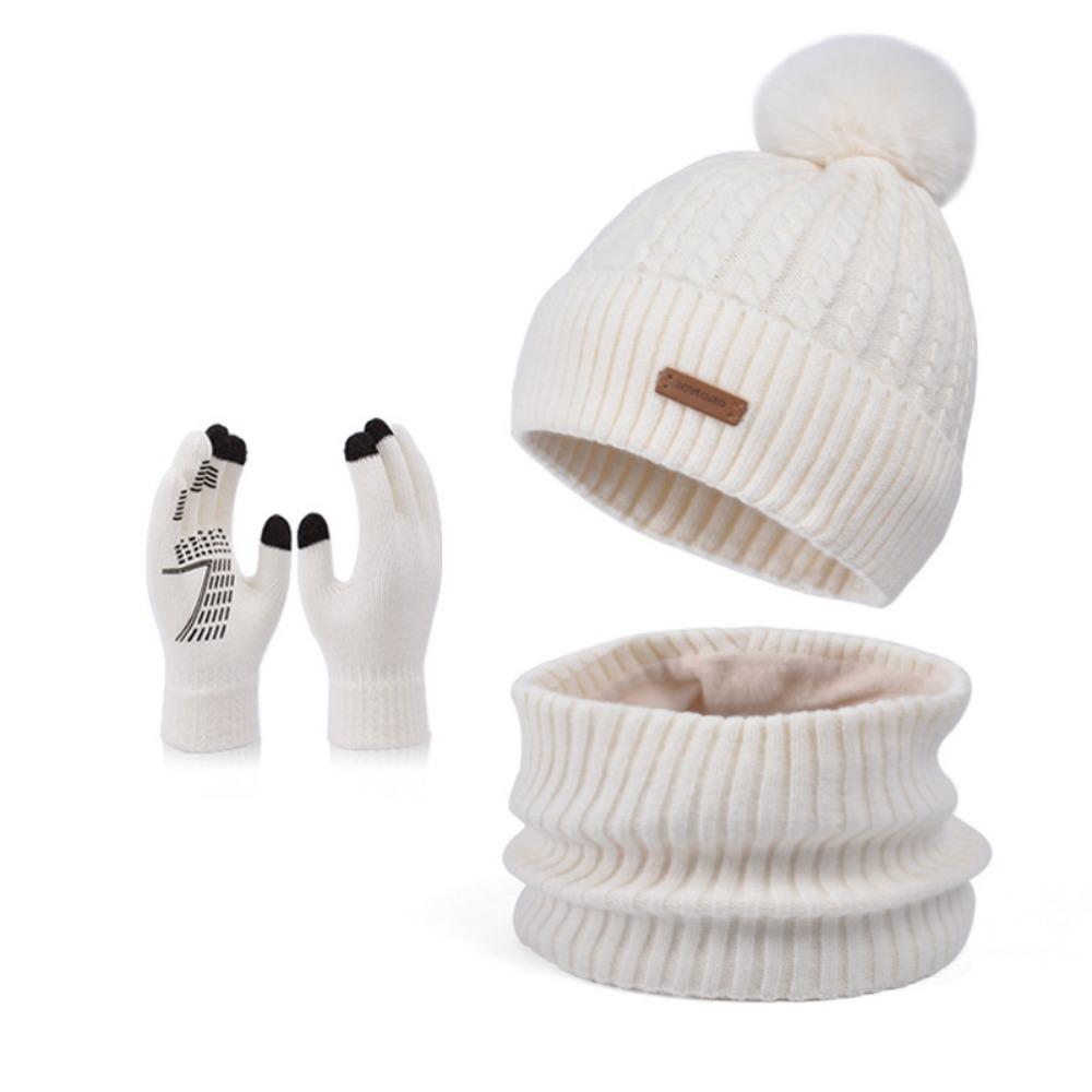 3pcs Solid Color Thermal Knit Cap Warm Winter Beanie Hat Soft Hat Scarf Gloves Set  Winter