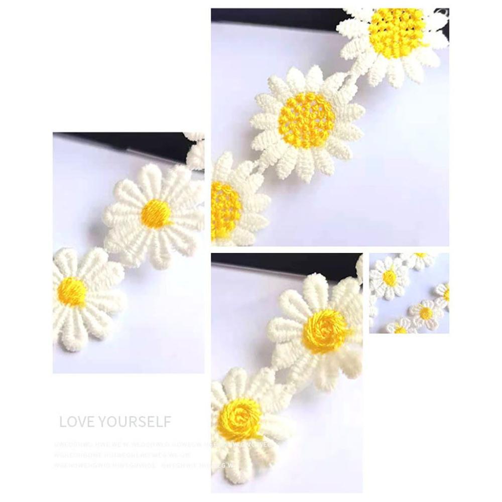 Embroidered Small Yellow Flower Headwear Decor Ribbon DIY Craft Daisy Lace Trim Sewing Supplies