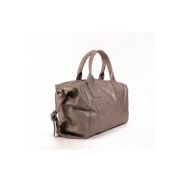 Sac à Main - LE TEMPS DES CERISES - Debby 2 - Gris Métallisé - Bandoulière Amovible - Zippée