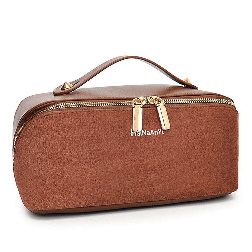 Women Suede Makeup Bag Cosmetic Bag Multi-pockets Waterproof Makeup Pouch Large Capacity Makeup Organizer Bag Simple Make Up Bag