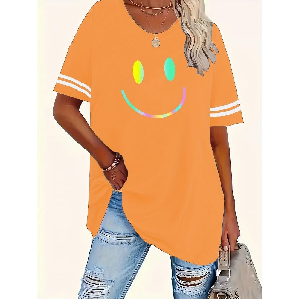 Женская футболка с принтом, круглым вырезом, короткими рукавами и полоску