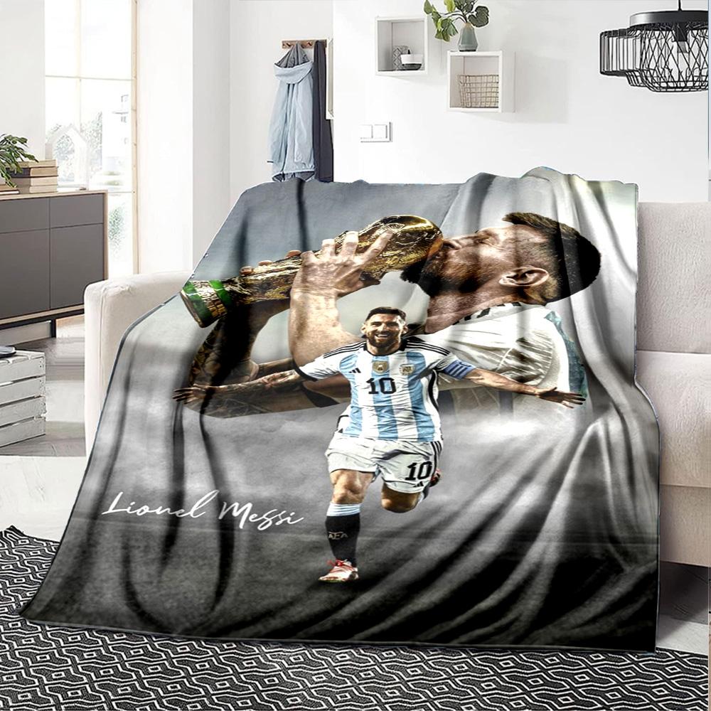 Football Messi Blanket Ultra-Soft Suitable for Seaside Office Bedding for All Occasions Playful Design Gifts For Family Or Friends