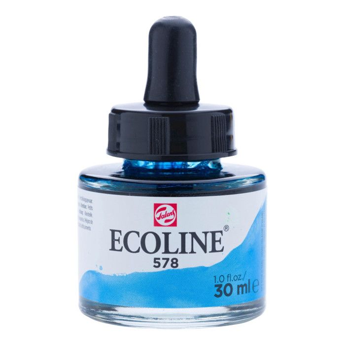 Encre aquarelle - Royal Talens - Ecoline 30ml - Bleu de céleste - Sèche rapidement - Pour adultes et enfants