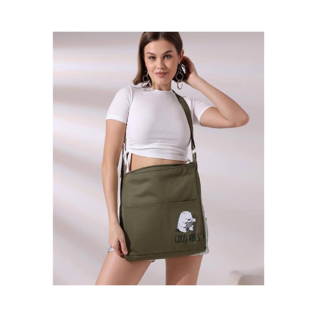 Сумка из набивного полотна с двумя карманами на молнии 1-го класса с регулируемым плечевым ремнем цвета мяты