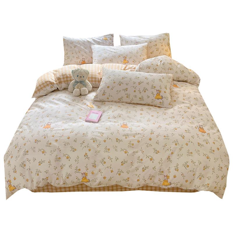 Комплект постельного белья из четырех предметов, пододеяльник из чистого хлопка с цветочным рисунком, простыня для спальни из трех предметов