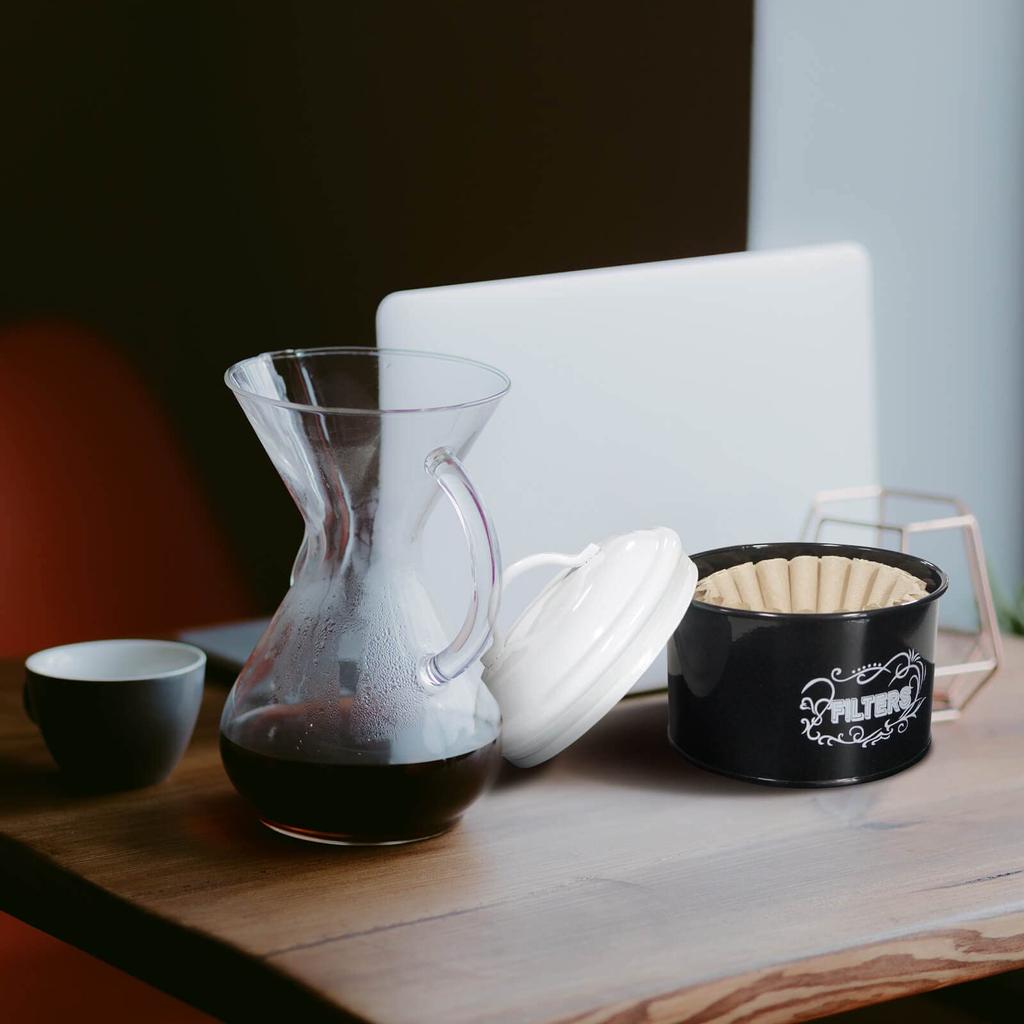 SOTECH Coffee Filter Holder Storage Rustic Style Black Coffee Filter Holder Round Coffee Filter Dispenser for Counter or Room Decoration