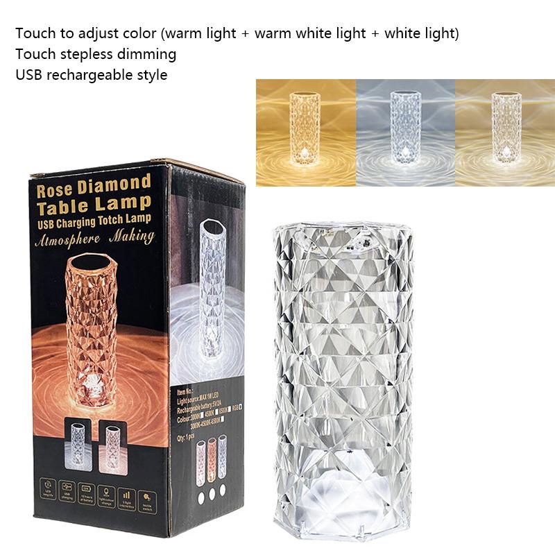 Проекционный светильник для спальни, 16 цветов, сенсорный регулируемый прикроватный ночник, романтический алмазный светильник, украшение для обеденного стола, светильник с хрустальной розой, настольный светильник