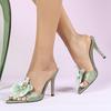 Большой размер 42 43 Зеленые туфли для женщин Летние шлепанцы для вечеринок Сандалии Мода Орхидея Острый носок Тонкий высокий каблук Мюли Слайды