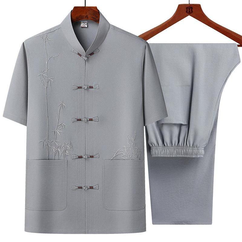Мужские комплекты рубашка брюки летняя мужская рубашка рубашка с коротким рукавом рубашки комплект из двух предметов китайский стиль