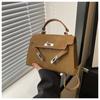 Fashionable Casual 2024 New Spring Retro Solid Color Lock Closure Minimalist Shoulder Tote Bag