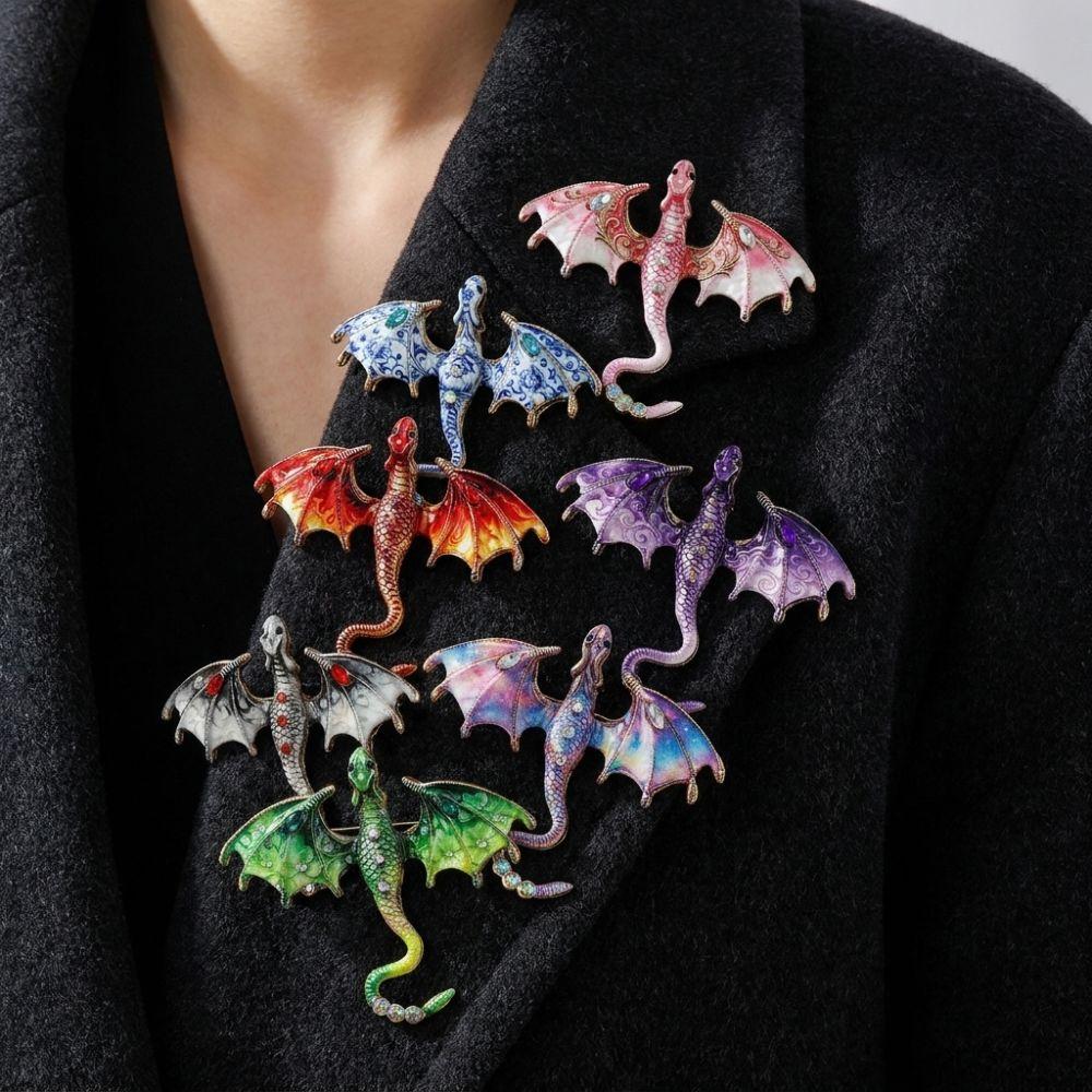 Zinc Zinc Zinc Alloy Crystal Wing Dragon Pin Colorful Rhinestone Animal Dragon Brooch  Daily Wear