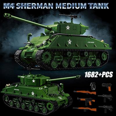 Военный M4 Шерман Средний танк Конструктор MOC Вторая мировая война M26 Першинг Основной боевой танк Кирпичики Оружия Игрушки Подарки для мальчиков