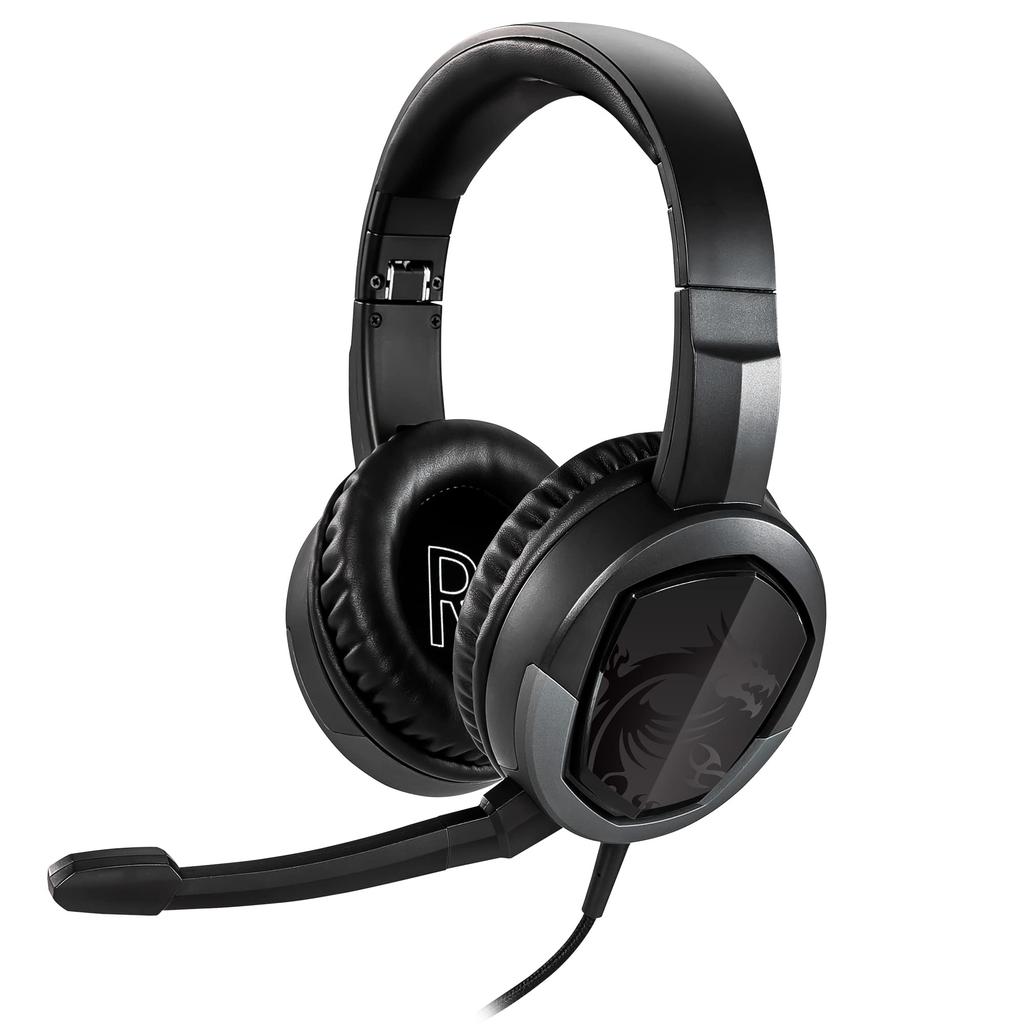 MSI IMMERSE GH30 V2 Gaming with Iconic MSI Dragon Wired Splitter 40mm Detachable and Easy Folding Design Headset, Black, Logo, In-Line Audio,