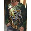 Tiger Pattern 3D Print Long Sleeve T-Shirt Casual Fashion Animal Design Streetwear Men's T-shirts