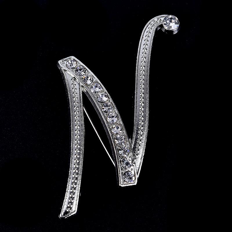 Crystal Rhinestone 26 Letters Women Collar Brooch Pin Corsage Bouquet Jewelry