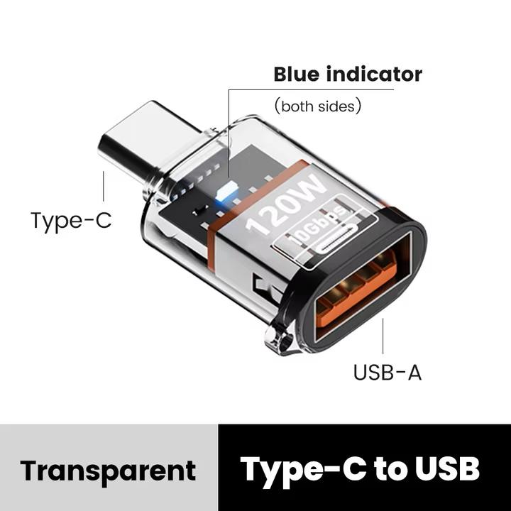 OTG-адаптер Type C на USB A мощностью 120 Вт, адаптер USB 3.2 на Type C (мама), подходит для iPhone 15, 16, Macbook, iPad, поддерживает быструю зарядку