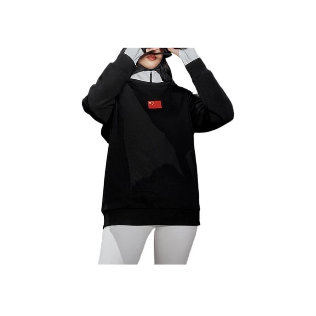 Anta Сплошной цветной свитшот с круглым вырезом и принтом национального флага, топы унисекс, черный 172250701-2