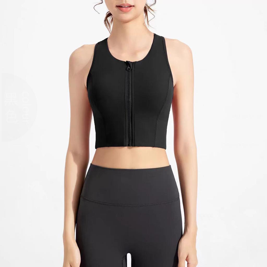 Women's High Impact Sports Bra Top Front Zipper Breathable Shockproof Fitness Vest for Running Gym Wear Yoga Brassiere