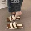 Leather Square Head Small Slope Heel Slippers Women's Summer Wear New with Skirt Sandals Beach Vacation Cool Slippers