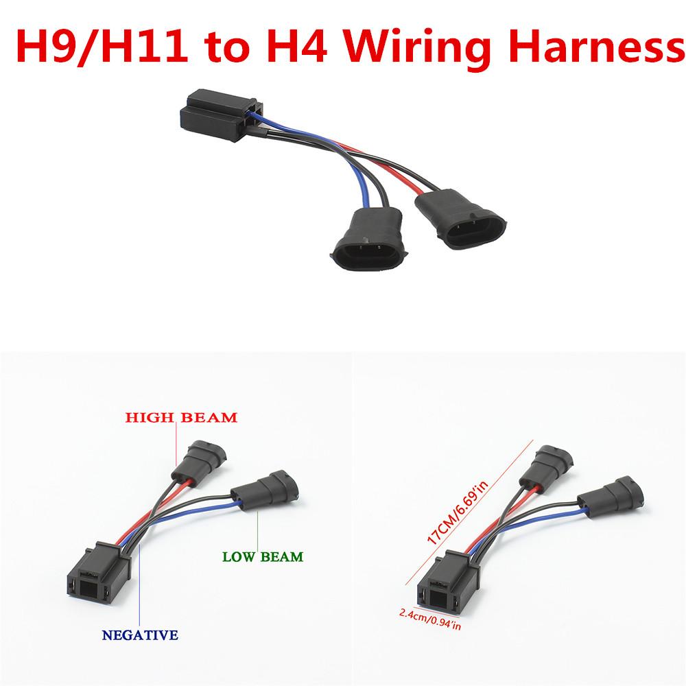 2Pcs H9/H11 To H4  Hi/Lo  Beam Headlight Splitter Harness Adapter H4 Wiring Harness Dual Beam Headlights