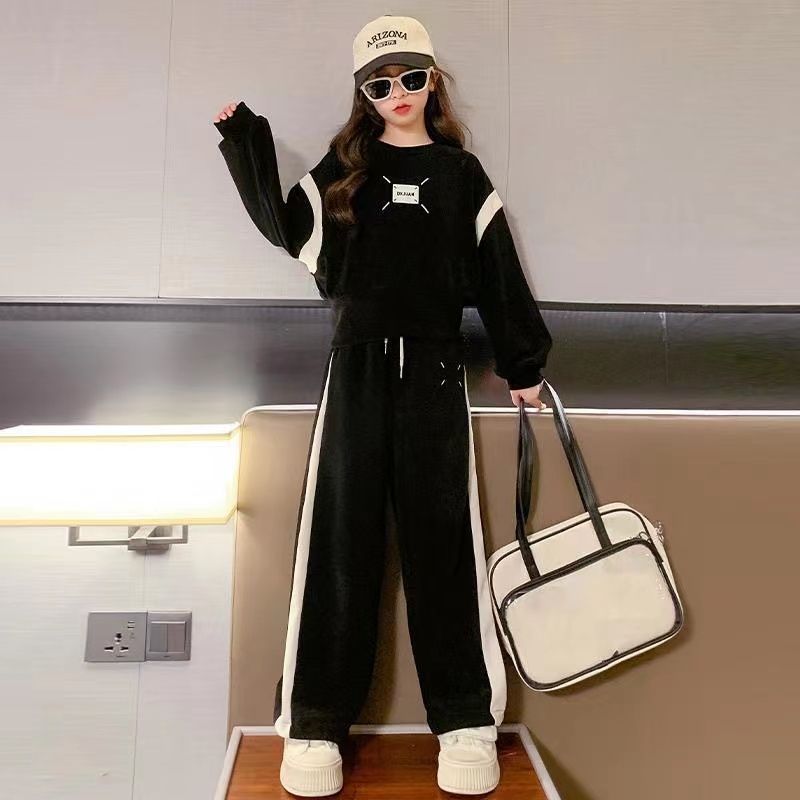 Комплекты одежды для девочек Весна и Осень Лонгслив Худи Широкие брюки Детские костюмы 6 8 10 12 14 лет