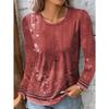 Spring and Autumn Round Neck 3D Floral and Paisley Printed Top Fashionable Casual Long Sleeved Women's T-shirts