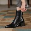 Fashion NEW Autumn/Winter Women Boots Genuine Leather Shoes for Women Square Toe Chunky Heel Shoes Zip Ankle Boots Concise Modern Boots