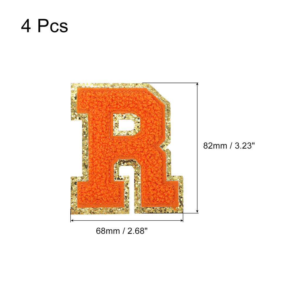 4pcs Chenille Letter Patches Iron on Letter Patches Embroidery Patch Iron on Sew on Jacket Embroidered Letter Patches Orange