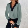 Women Long Sleeve V-neck Blouse Fashion Contrast Shirt Autumn 2023 Casual Loose Shirts Office Lady Tops Clothes Blusas 29450
