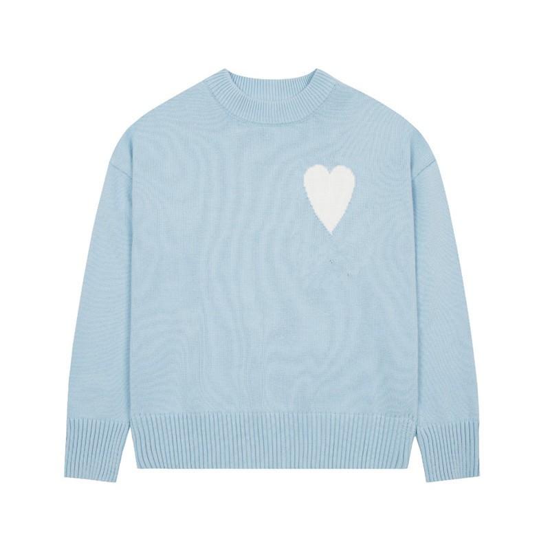 Oversized Knit Sweater With Heart Jacquard Round Neck Loose Fit Unisex Casual Pullover