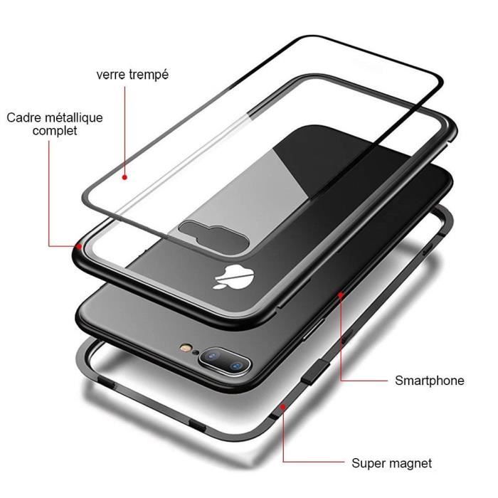 [Совместимый Apple iPhone 7] Магнитный Чехол Черный Чехол-Кобура 360 Полный Закаленное Стекло Пленка Защита Экрана [Phonillico®]