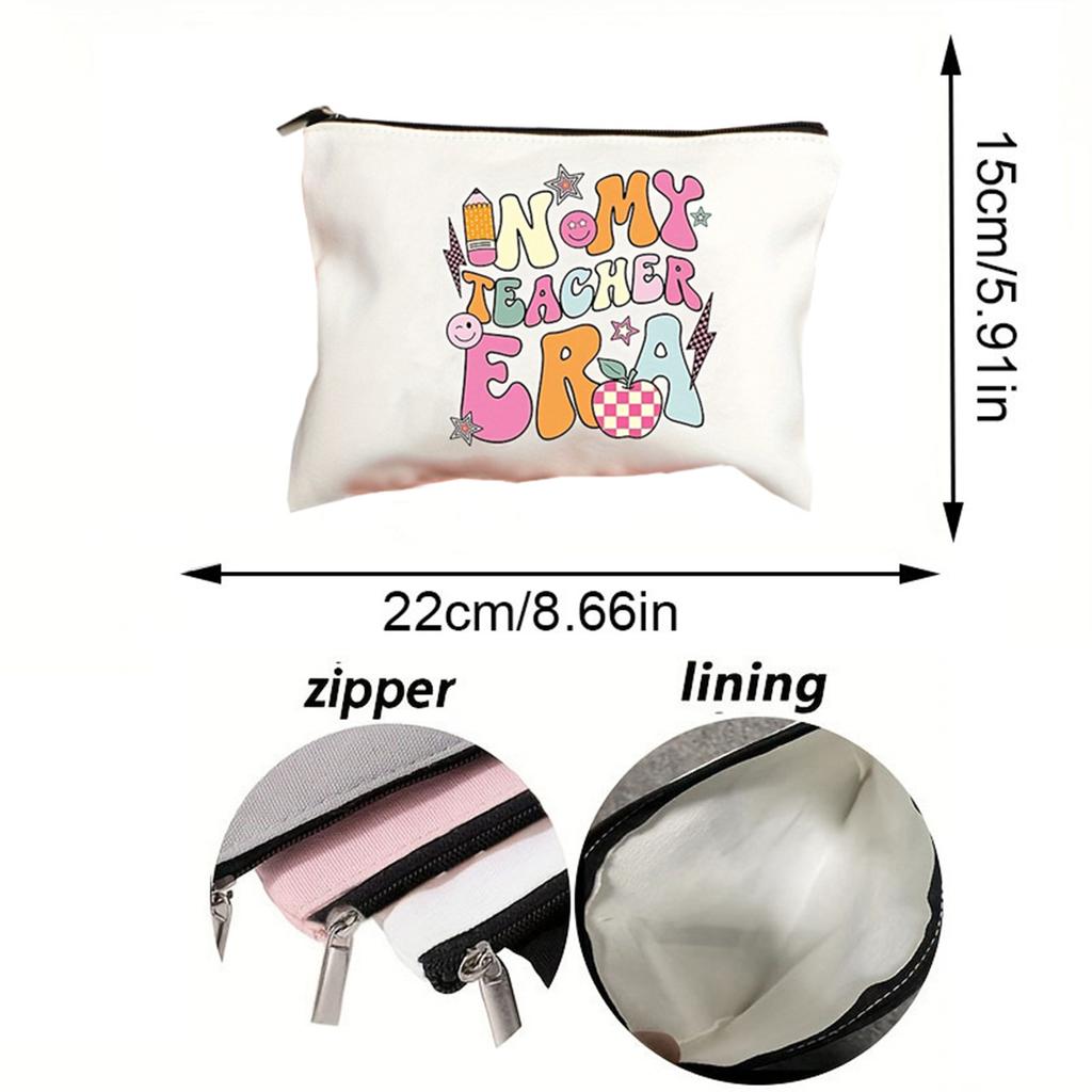 Simple "In My Teacher Era" Pattern Makeup Bag, Portable Travel Pouch Cosmetics Storage Bag, Toiletry Bag For Teachers Gift
