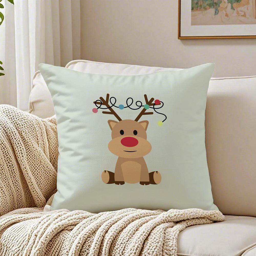 Christmas Santa and Deer Cushion Cover Linen Minimalist Soft for Sofa Bed Home Room Decor