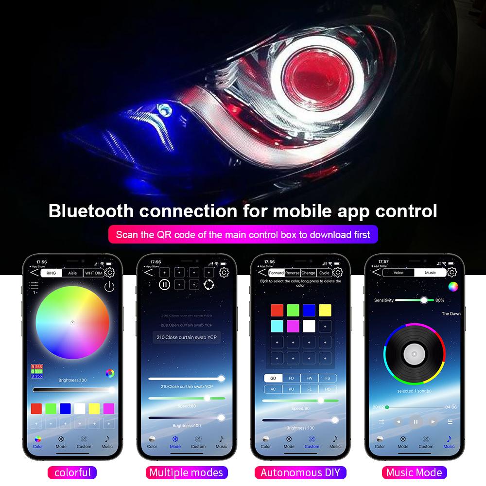 2PCS Led Angel Eyes 60mm 70mm 80mm 90mm Headlight DRL RGB DRL Halo Rings APP Bluetooth Cotton with Turn Signal Lights 12V 24V