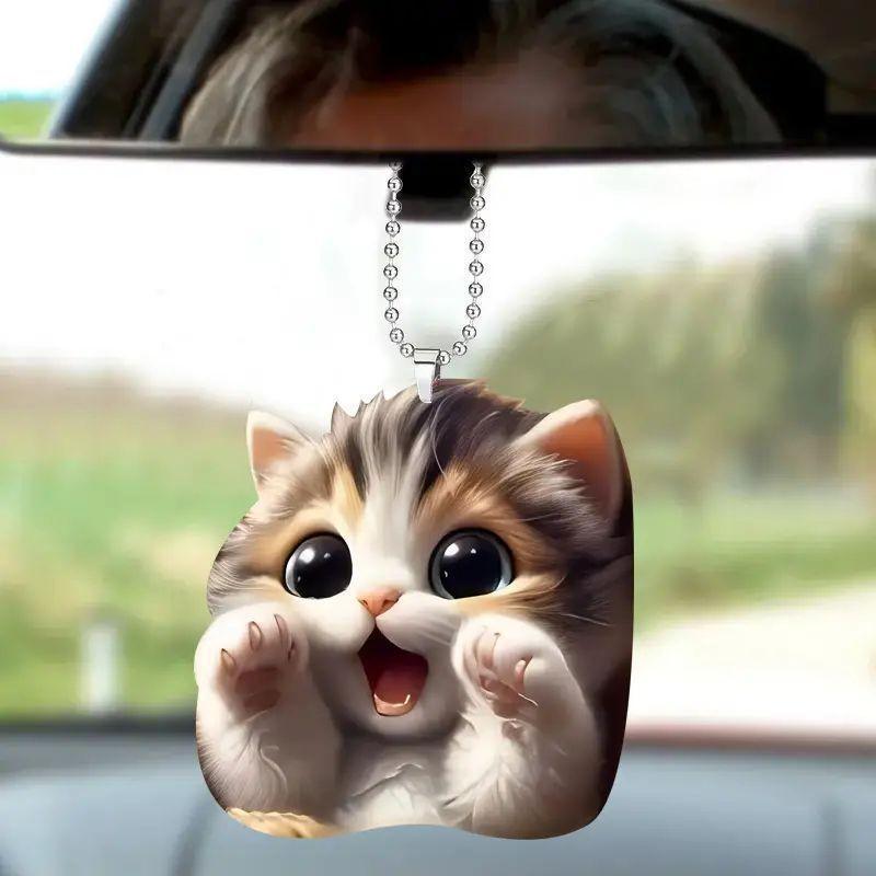 Очаровательное акриловое подвесное украшение в виде кошки для украшения салона автомобиля в мультяшном стиле