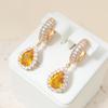 Sparkly Yellow Zirconia Teardrop Earrings for Women Fashion Earring Jewelry Wedding Party Accessories