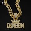 Hot-Selling Cuban Necklace: Alloy Diamond Crown QUEEN Pendant - Trendy Men's Accessories