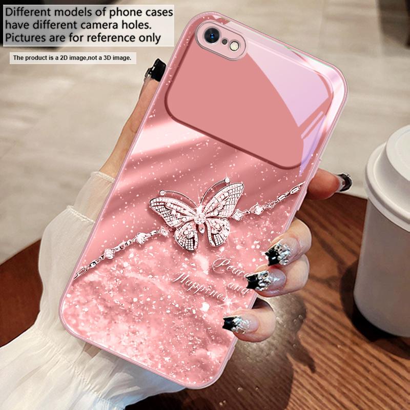 Элегантная синяя бабочка Для iPhone 17 Air 16 E 15 14 13 Plus 12 mini 11 17 Pro Max XR Xs Max 16E 7 8 Закаленное стекло Чехол для телефона