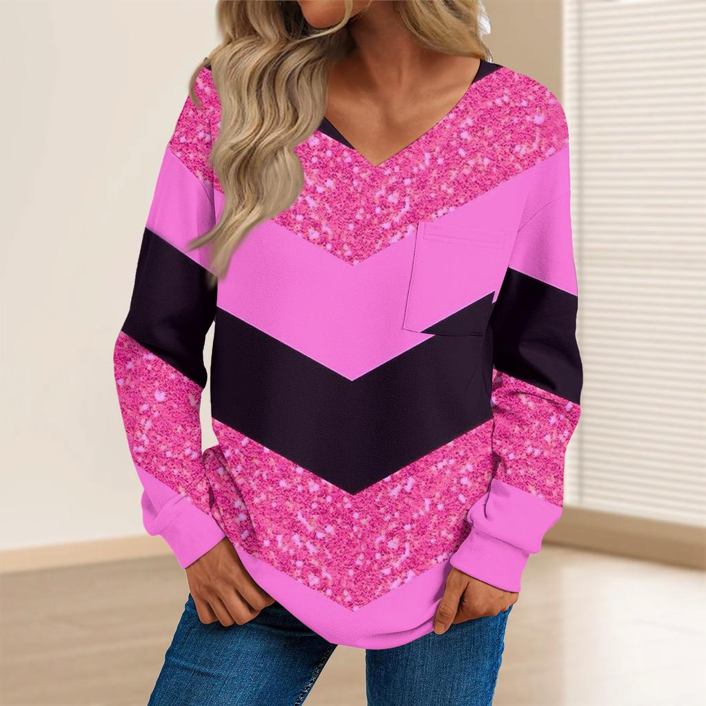 Women's Fashion Casual Long Sleeve Printed V- Neck Sweater Top