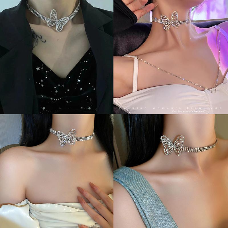Butterfly Necklace Clavicle Chain Women Bling French Style Jewelry