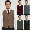 Men's Suit Vest Blue Single Breasted Woolen Blended Mens Vest Denim Jeans Waistcoat Jacket Slim Fit Casual Formal Business