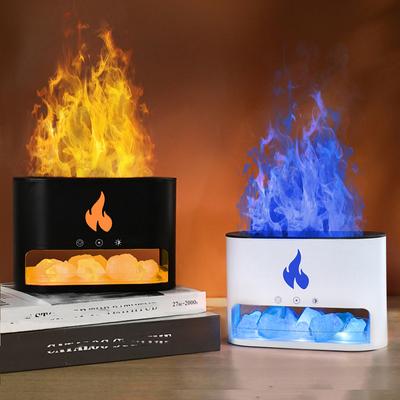 Новый увлажнитель воздуха для камина Crystal Salt Rock Fire Lamp 7 цветов Flame Aroma Volcano Air Увлажнитель воздуха Диффузор эфирных масел для дома